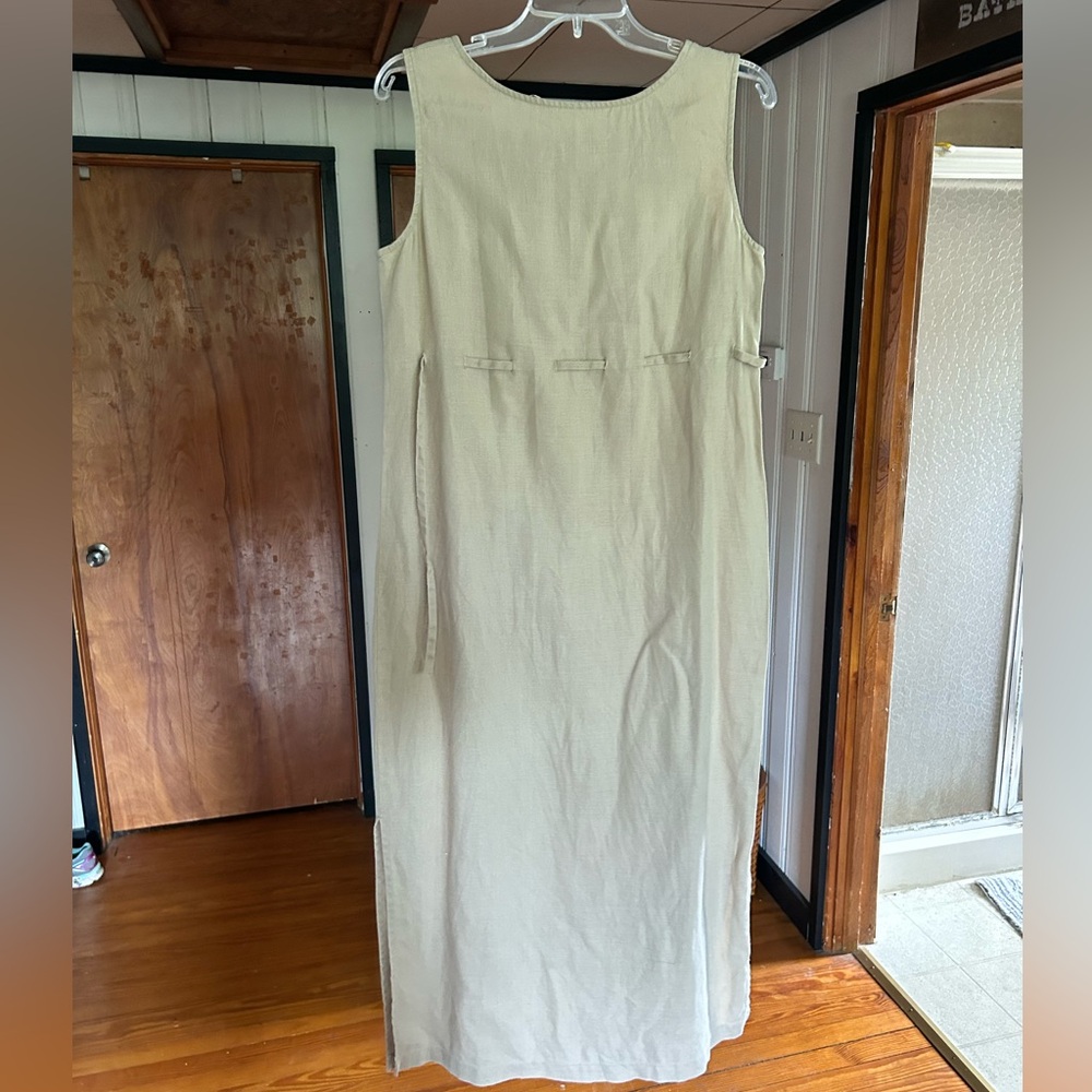 Tan, linen midi dress. Size medium - Picture 2 of 3